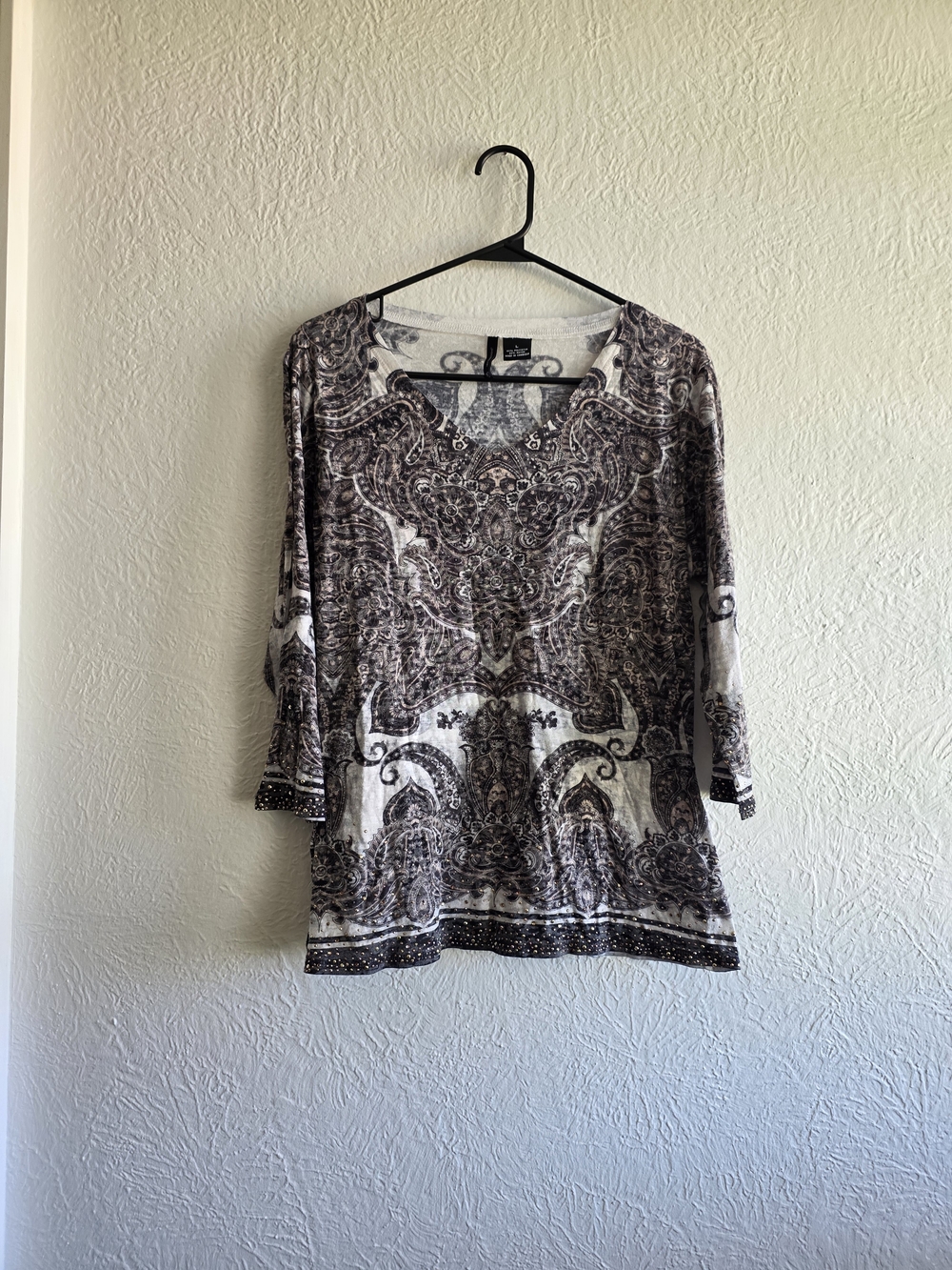 Fairygoth Y2K New Directions Paisley Tunic in Black & White Size Large